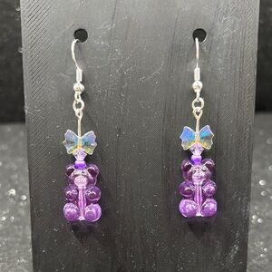 Purple Gummy Bear Drop Earrings with bow